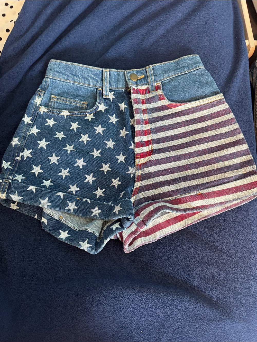 American Apparel Stars & Stripes High-Waist Denim Shorts